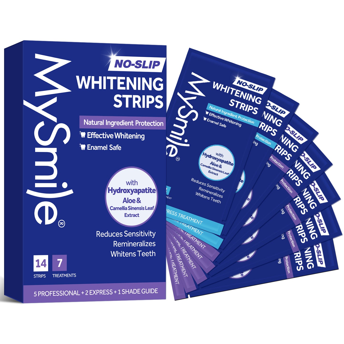 MySmile Teeth Whitening Strips, 14pcs White Strips, Hydrogen Peroxide & Hydroxyapatite-Infuse Enamel-Safe, Residue-Free, Non-Slip, 7 Treatments