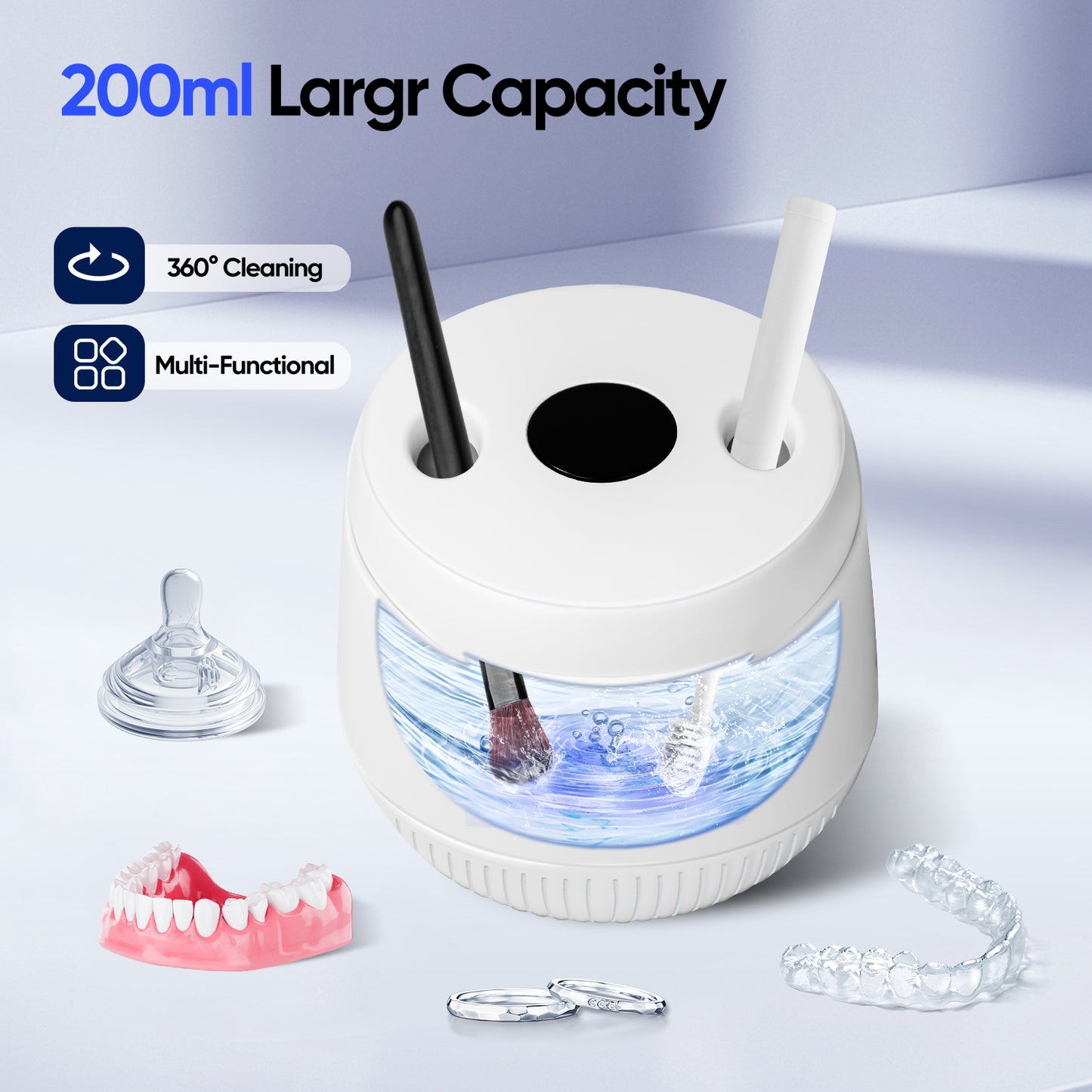 MySmile 45kHz Portable Ultrasonic Retainer Cleaner UVC Sterilizer Machine Dental Cleaning Pod for Denture Cleanser, Invisalign Aligner, Braces, Mouth Guard,Jewelry, 2 Modes