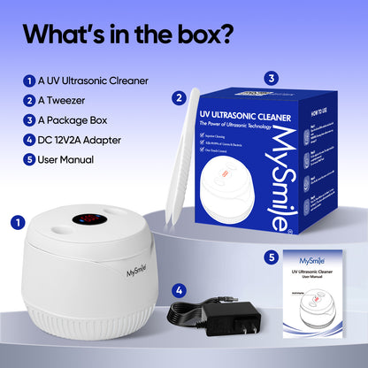 MySmile 45kHz Portable Ultrasonic Retainer Cleaner UVC Sterilizer Machine Dental Cleaning Pod for Denture Cleanser, Invisalign Aligner, Braces, Mouth Guard,Jewelry, 2 Modes