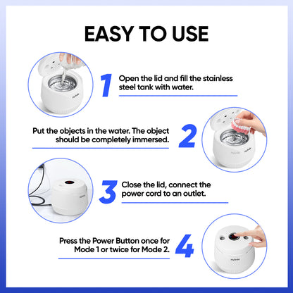 MySmile 45kHz Portable Ultrasonic Retainer Cleaner UVC Sterilizer Machine Dental Cleaning Pod for Denture Cleanser, Invisalign Aligner, Braces, Mouth Guard,Jewelry, 2 Modes