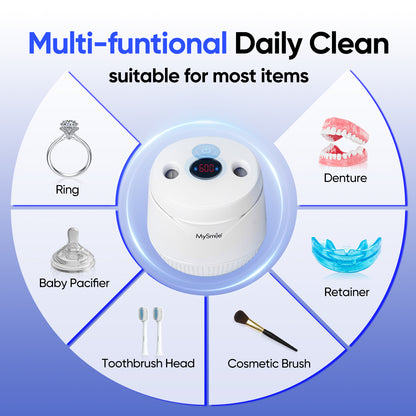 MySmile 45kHz Portable Ultrasonic Retainer Cleaner UVC Sterilizer Machine Dental Cleaning Pod for Denture Cleanser, Invisalign Aligner, Braces, Mouth Guard,Jewelry, 2 Modes