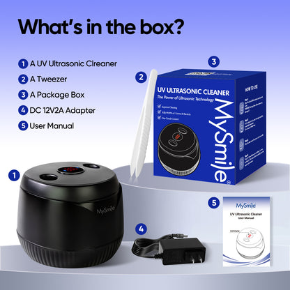 MySmile 45kHz Portable Ultrasonic Retainer Cleaner UVC Sterilizer Machine Dental Cleaning Pod for Denture Cleanser, Invisalign Aligner, Braces, Mouth Guard,Jewelry, 2 Modes