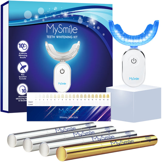 MySmile Deluxe Teeth Whitening Kit with 28-LED Light, 4x Teeth Whitening Pen Whitening Gel Refills, 10mins Results, Remove 10 Years of Stains